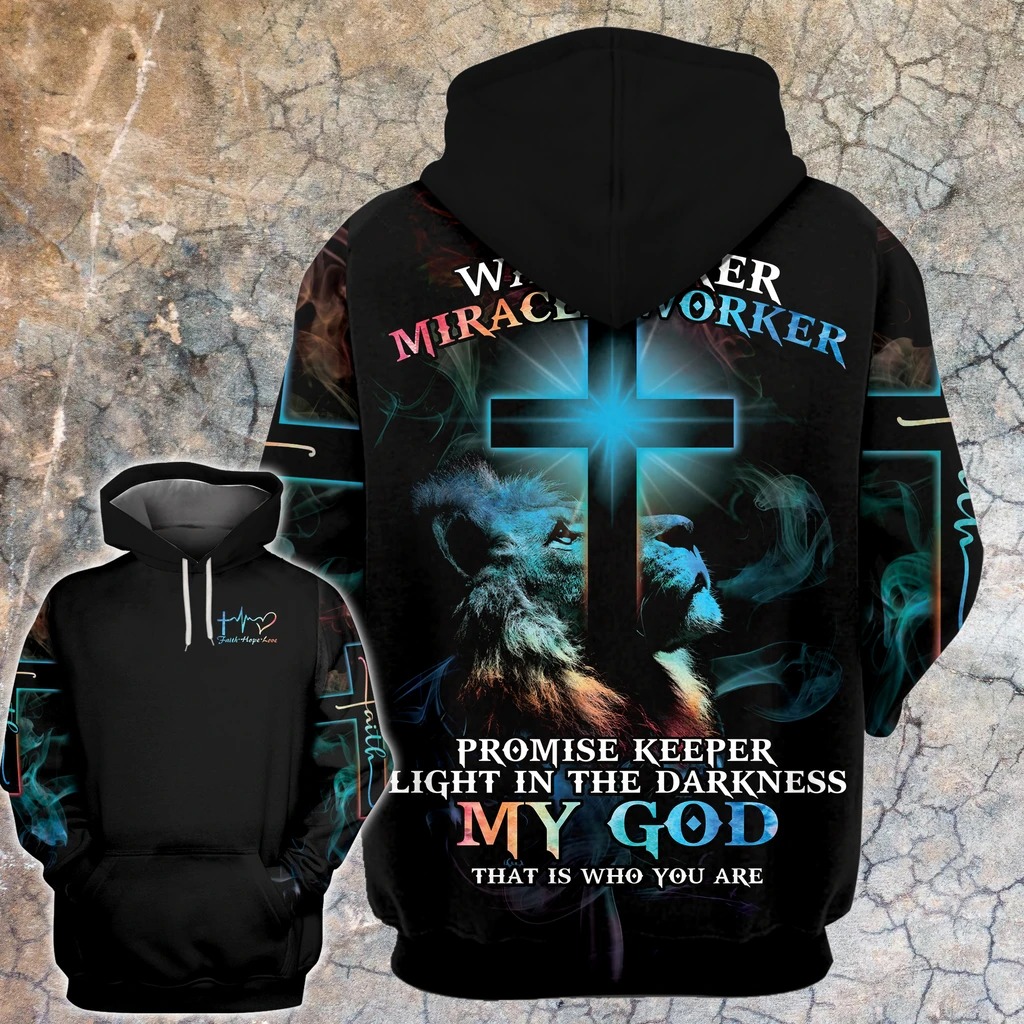 Lion and cross way maker miracle worker 3D hoodie shirt 4