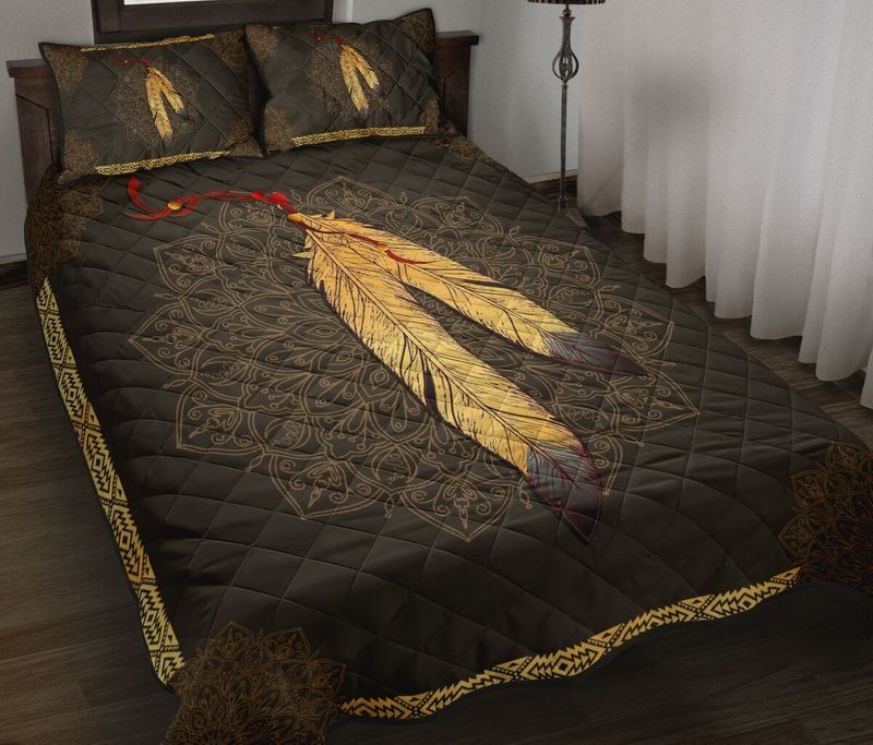 Native American Indian feathers quilt bedding set