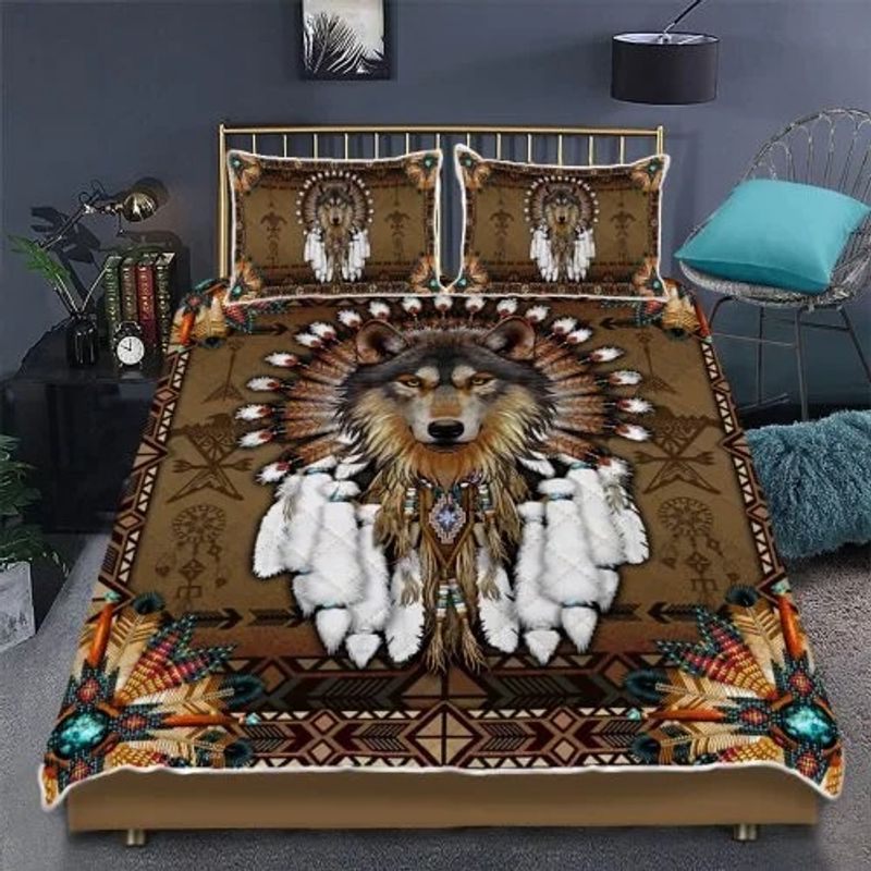 Native American wolf spirit quilt bedding set