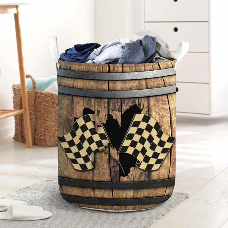 Racing faux wood print basket laundry
