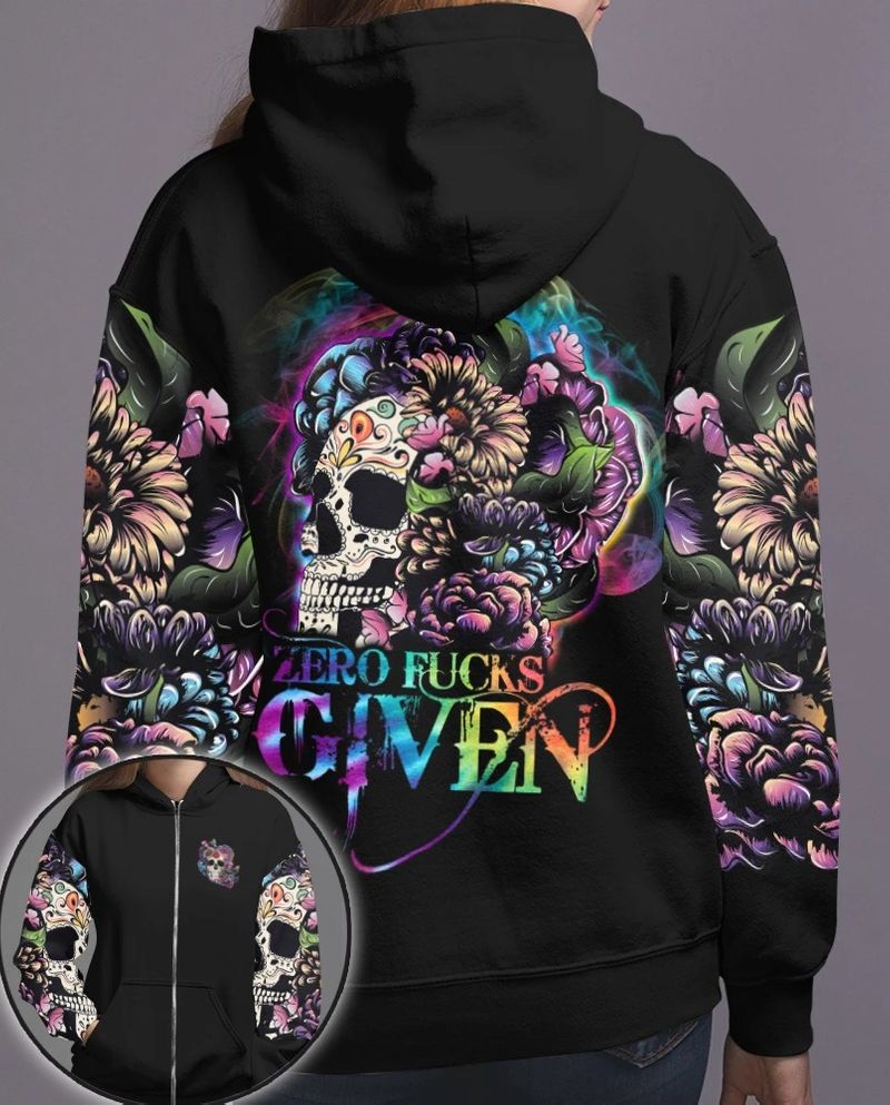 Skull floral zero fucks given 3D hoodie