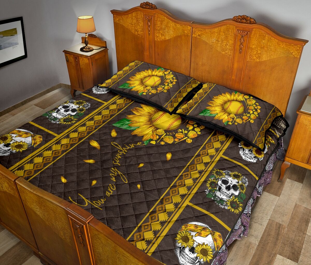 Soflball sunflower quilt bedding set 2