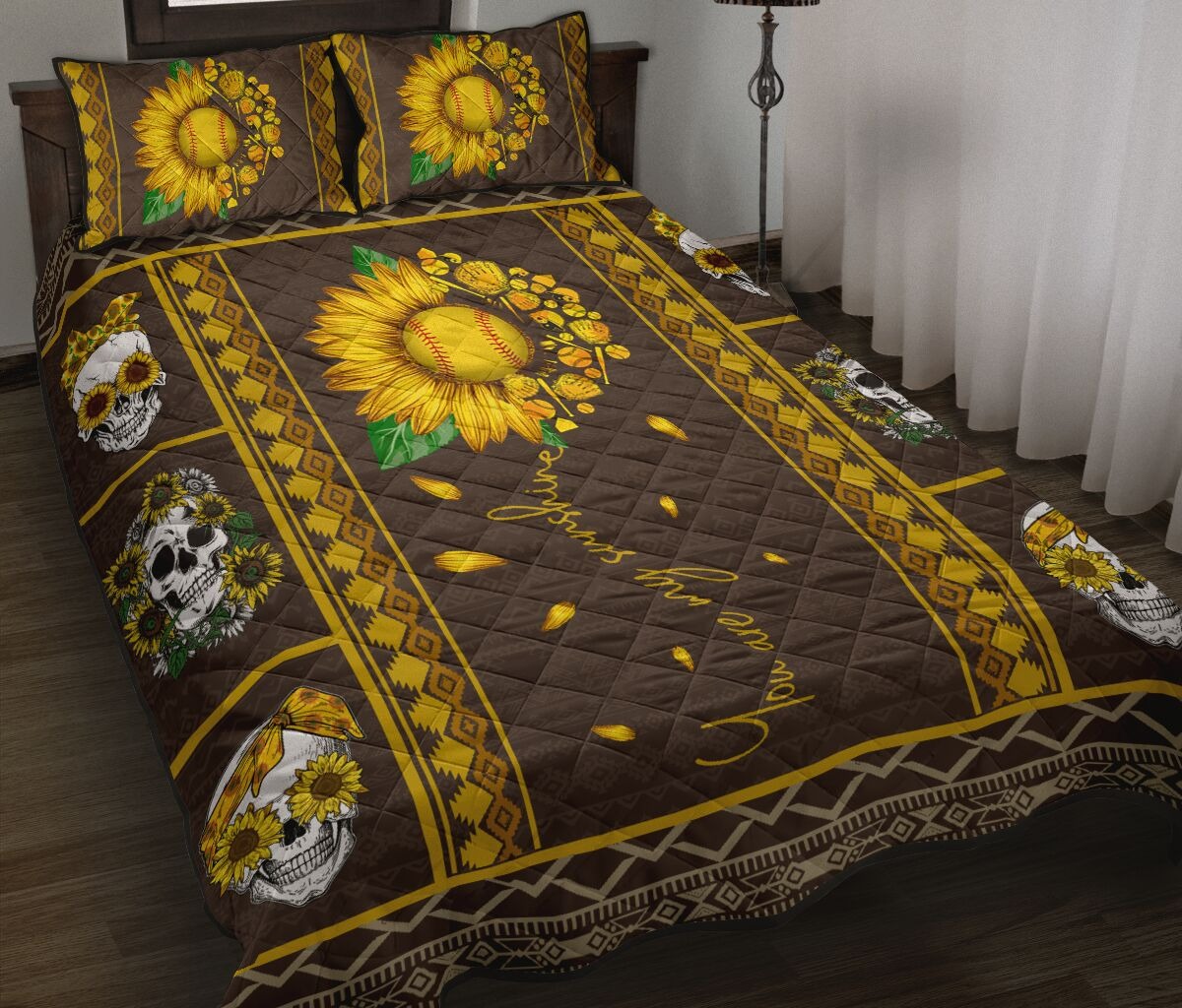 Soflball sunflower quilt bedding set