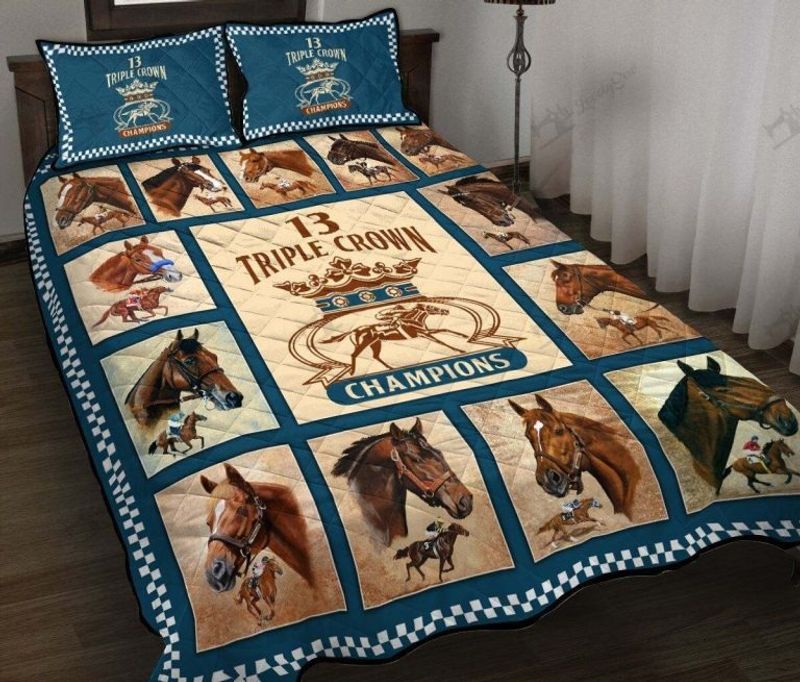 Triple crown of champions horse quilt bedding set 4