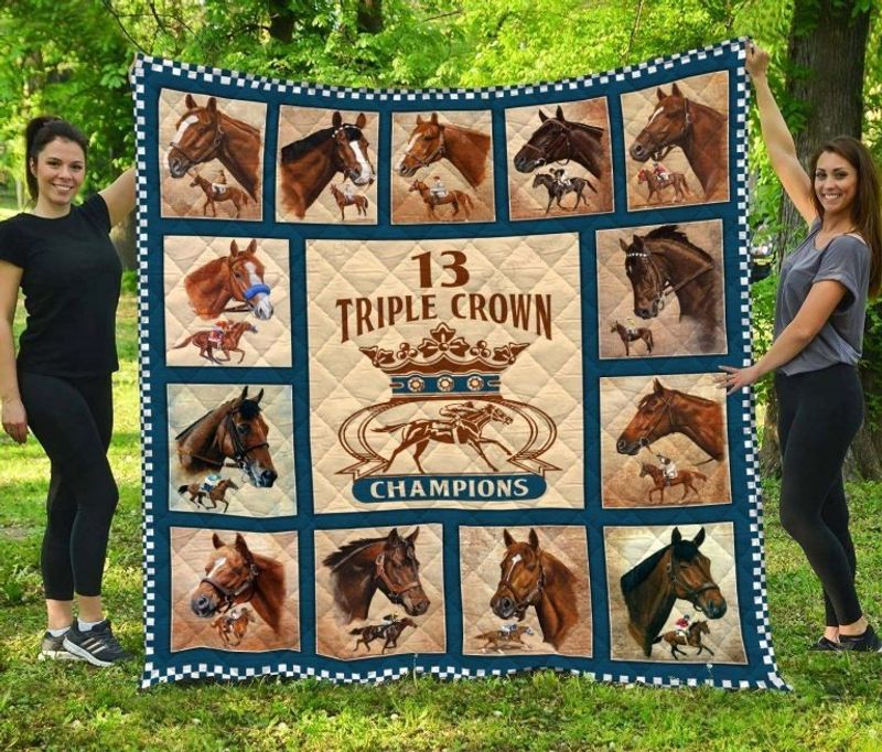 Triple crown of champions horse quilt bedding set