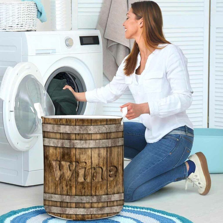 Wine faux wood print basket laundry 3