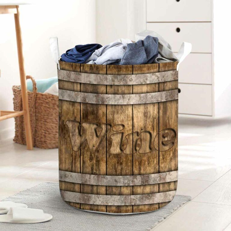 Wine faux wood print basket laundry