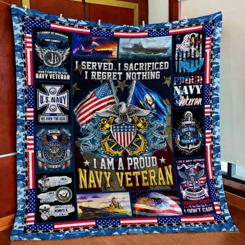 American flag I am a proud Navy veteran quilt bedding set