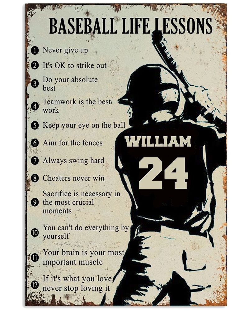 Baseball life lessons custom name and number poster