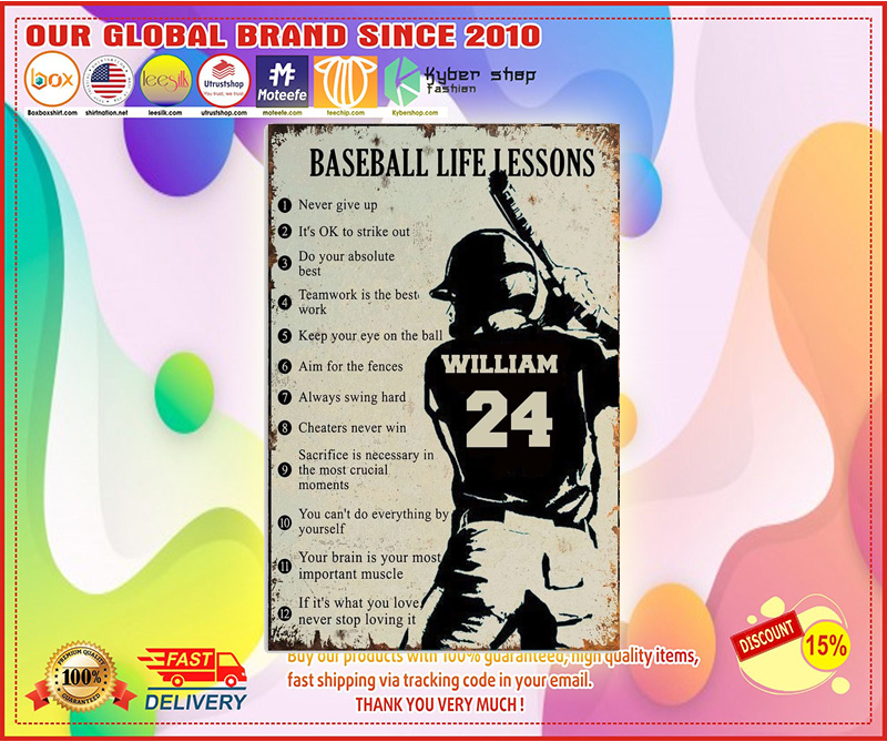 Baseball life lessons custom name and number poster4