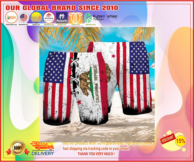 Bear American flag California republic Beach hawaiian short4