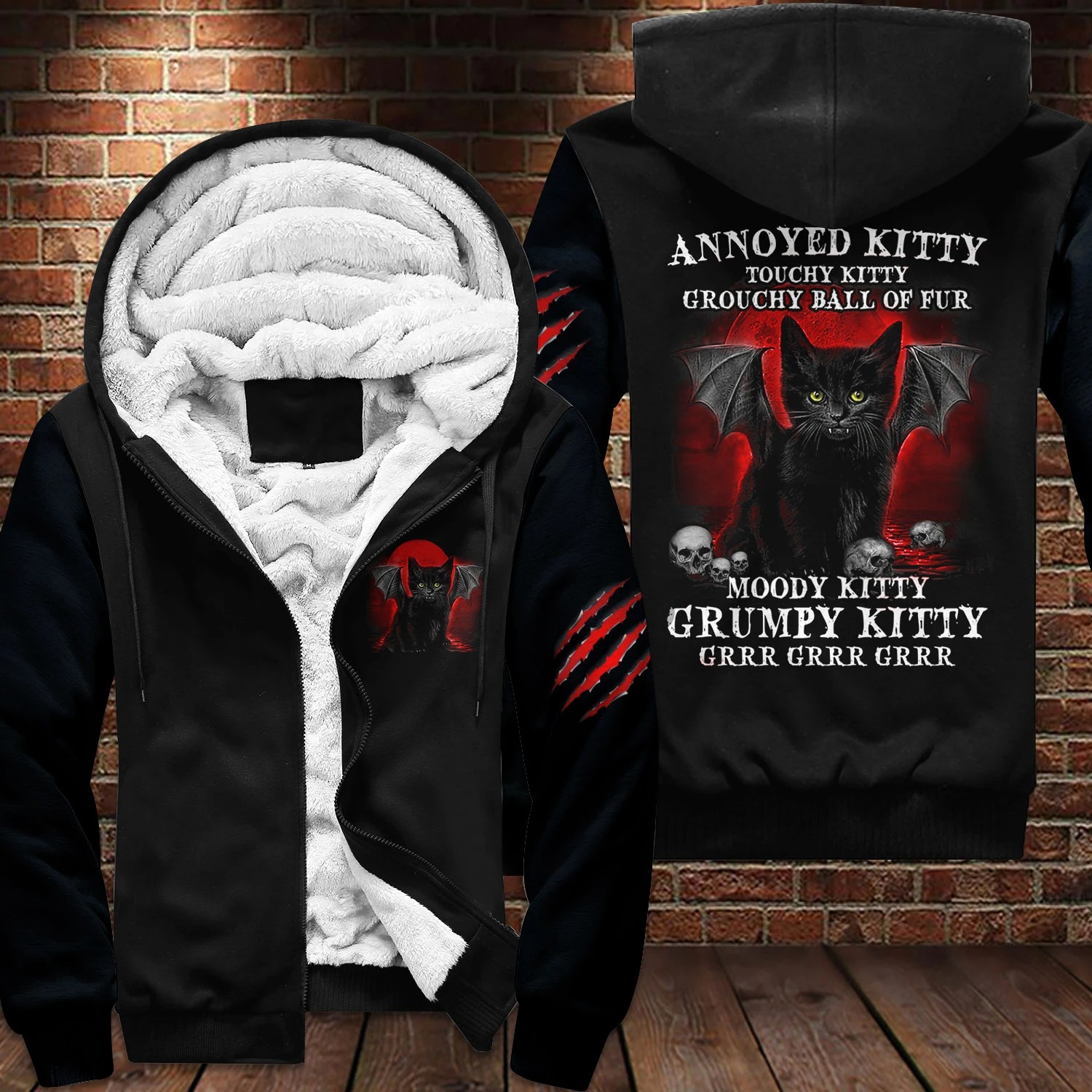 Black cat Annoyed kitty touchy kitty grouchy ball of fur moody grumpy kitty 3D hoodie 4