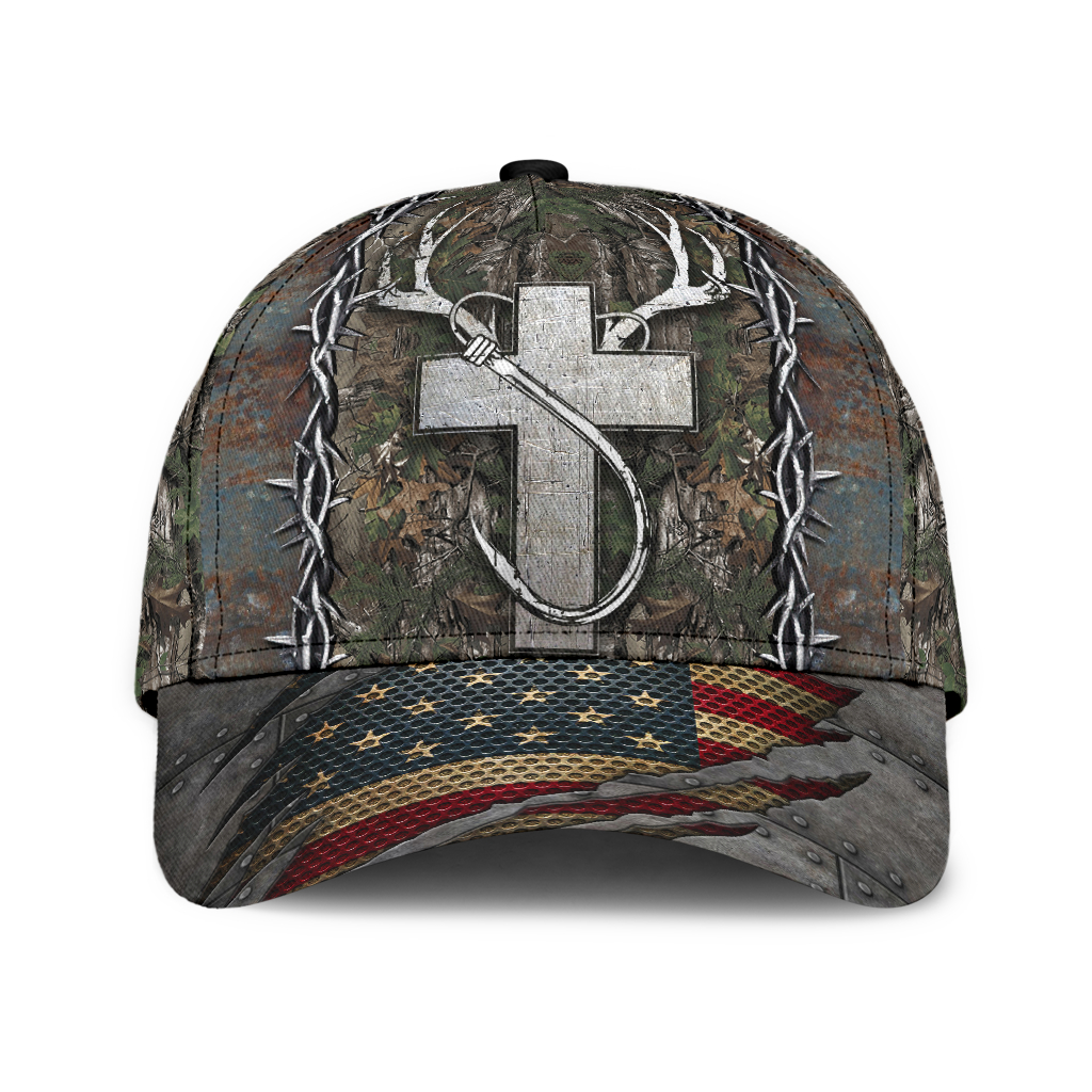 Cross American flag christian hunting fishing cap