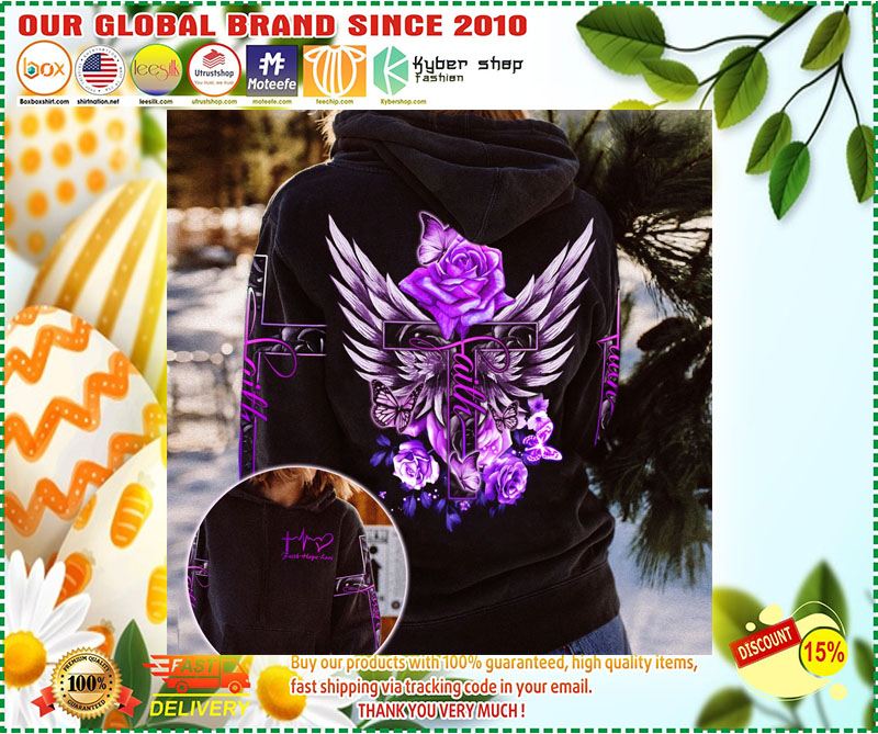 Cross purple rose butterfly faith 3D hoodie 4