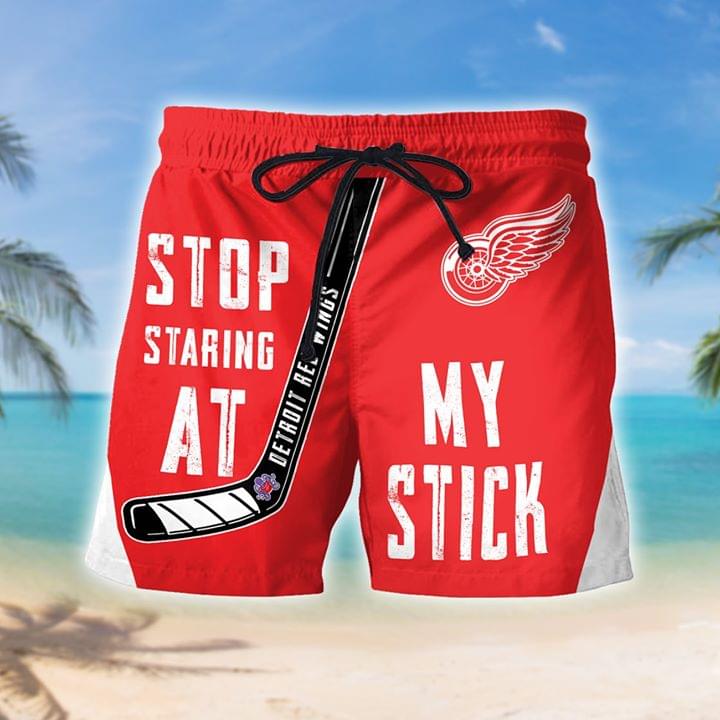 Detroit red wings staring at my stick beach short4