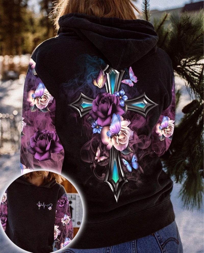 Faith cross floral butterfly 3D hoodie 2