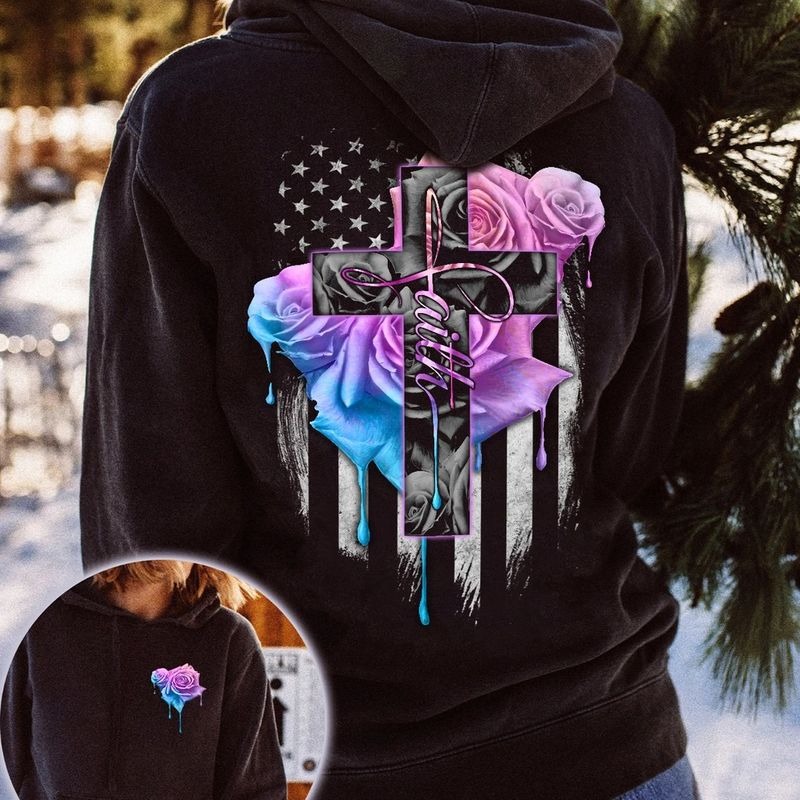 Faith rose skull watercolor 3D hoodie 5