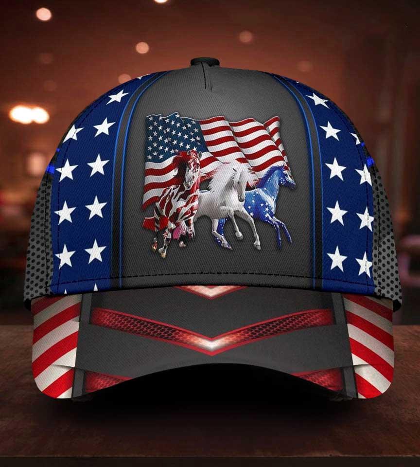 Horse proud American flag cap