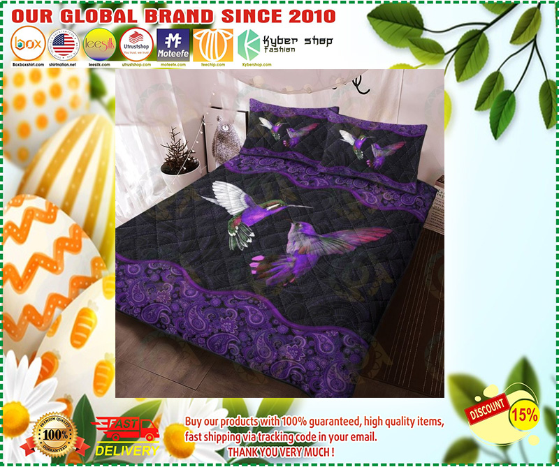 Hummingbird couple purple quilt bedding set3