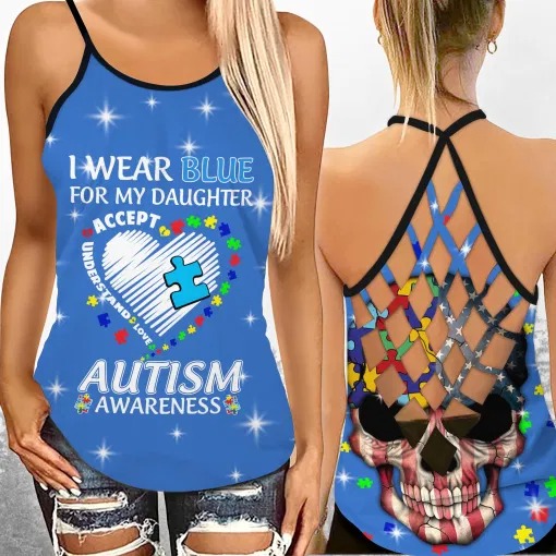 I wear blue autism awareness custom name Strappy tank top4