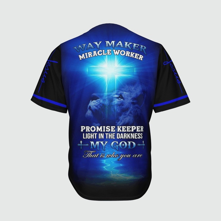 Jesus way maker miracle worker promise keeper light in the darkness Baseball Jersey 4