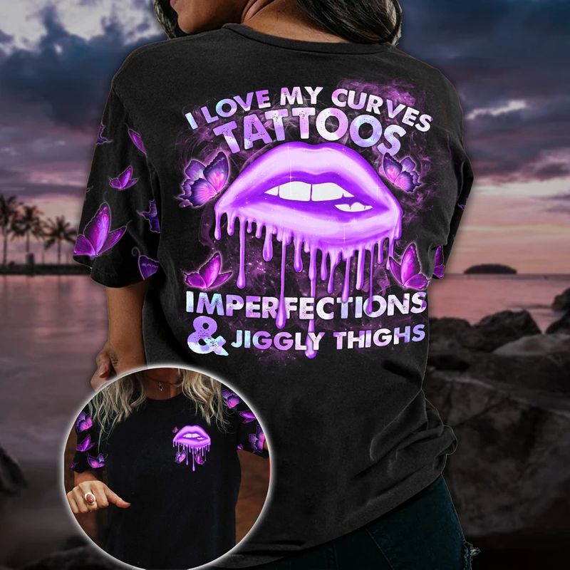 Lip I love my curves tattoos imperfections and jiggly thighs 3D hoodie4