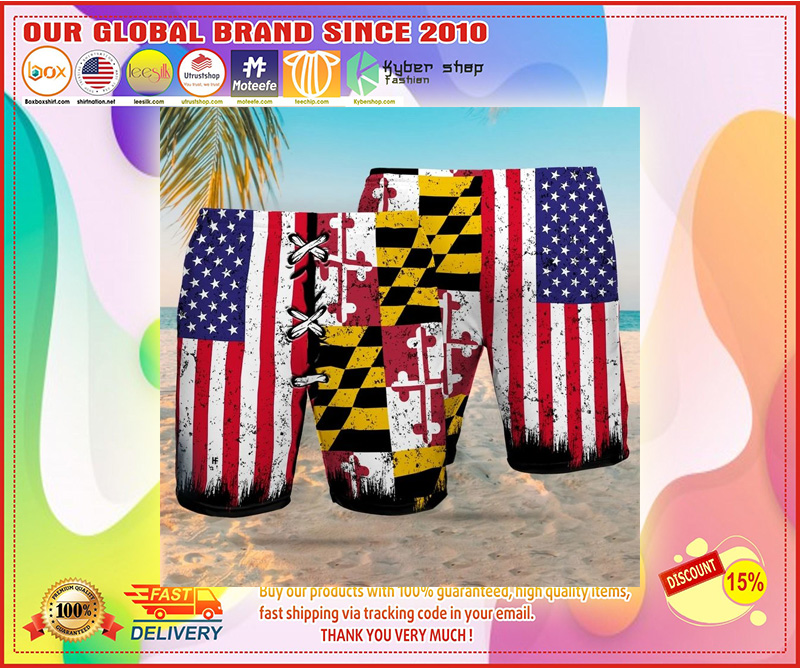 Maryland American flag Beach hawaiian short4 1