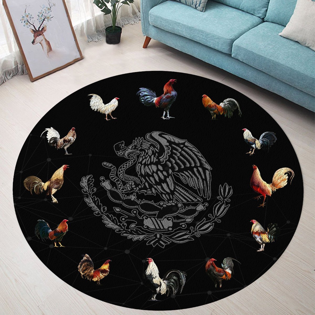 Mexican Rooster Circle Rug