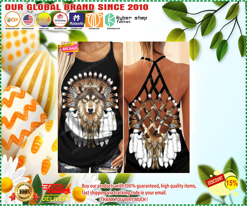Native American wolf Criss cross Strappy tank top