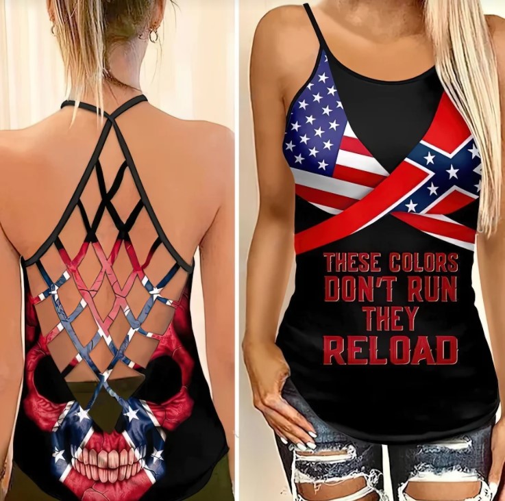 Skull American flag These colors dont run they reload cross camisole Strappy tank top