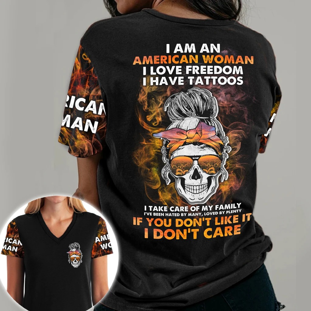 Skull I am an American woman I love freedom 3D hoodie 3