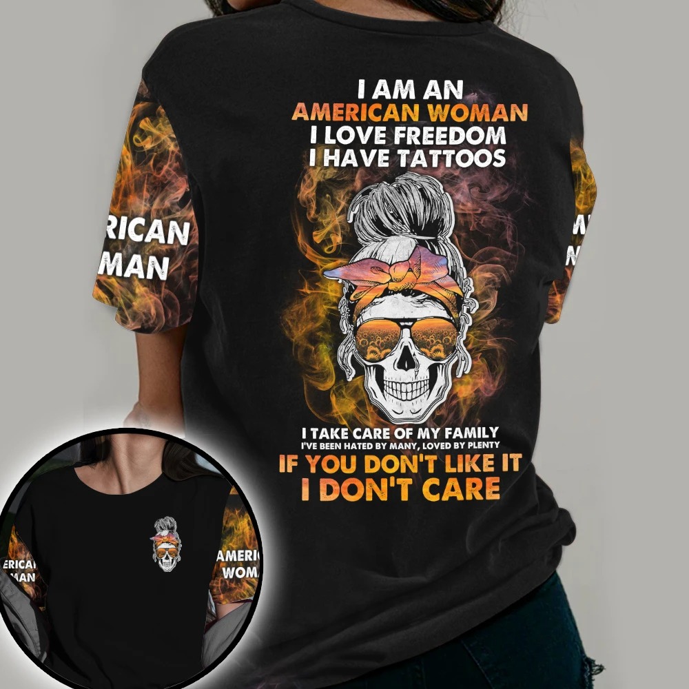 Skull I am an American woman I love freedom 3D hoodie