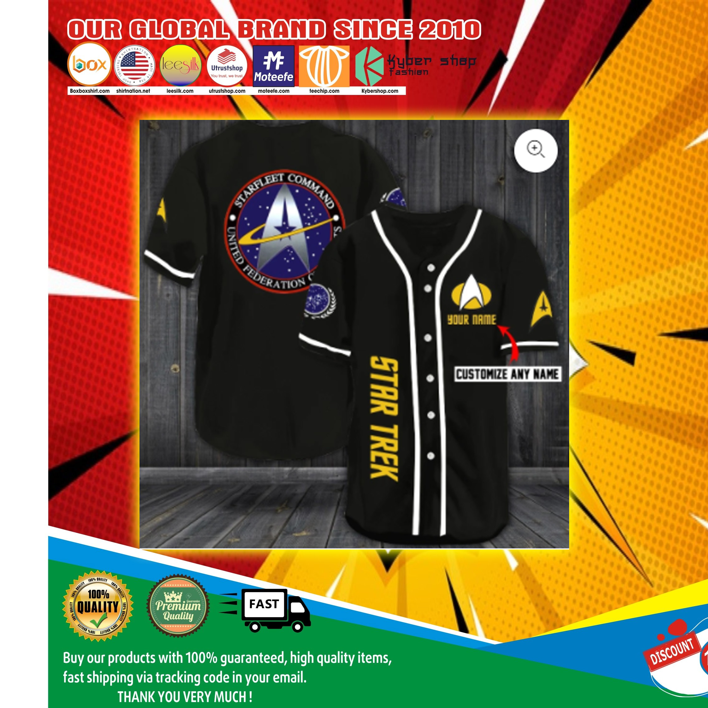 United federation starfleet Star Trek custom name baseball jersey1
