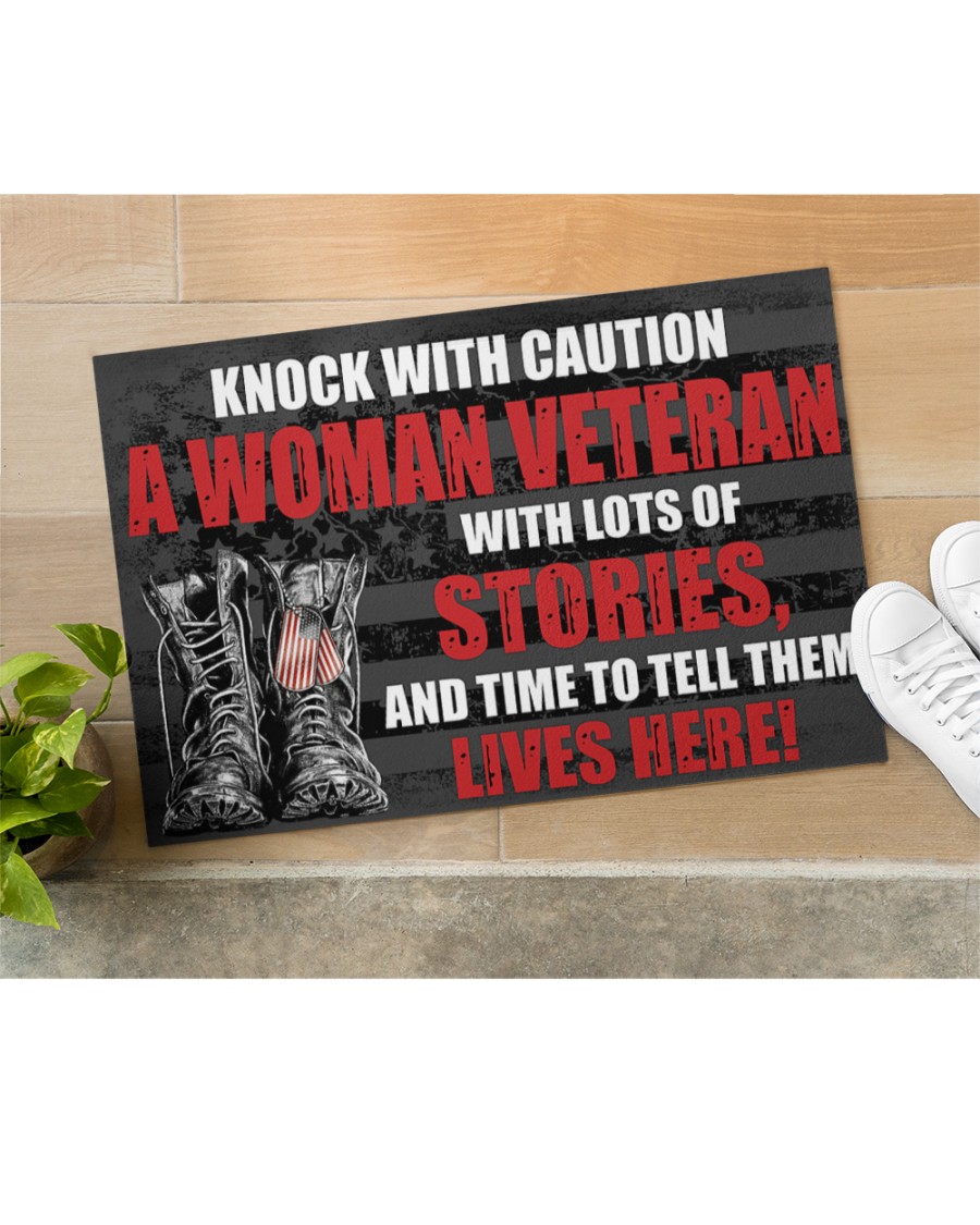 Veteran knock with caution a woman veteran doormat