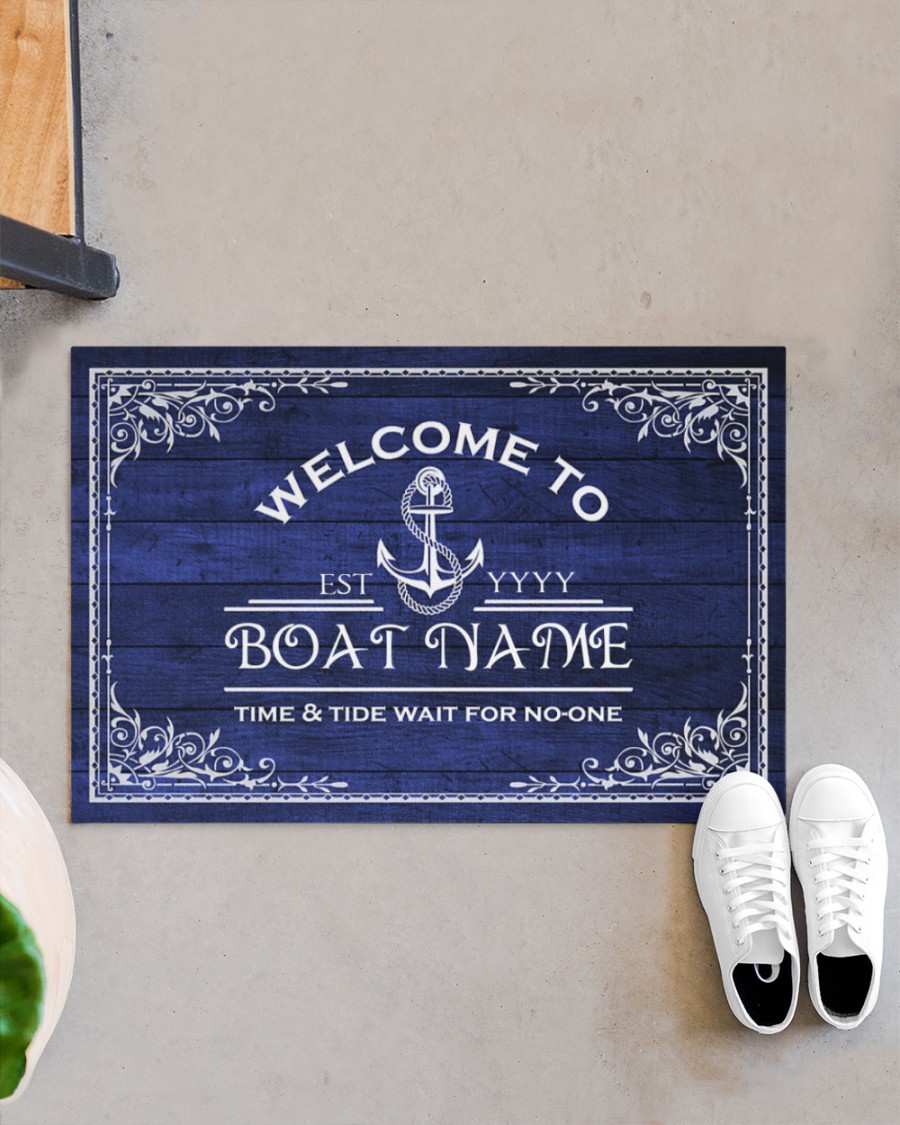Welcome to time and tide wait for no one boat custom name doormat4
