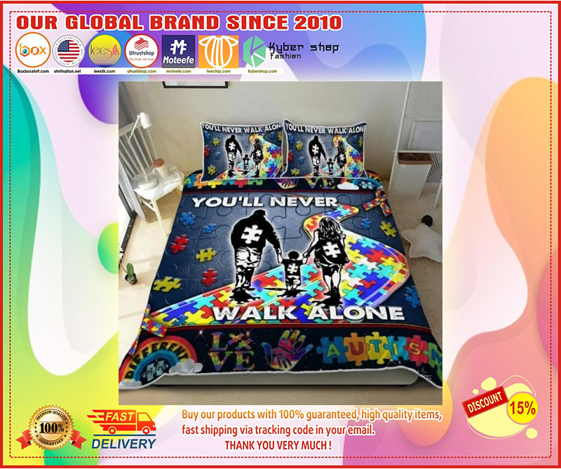 Youll never walk alone autism quilt bedding set1