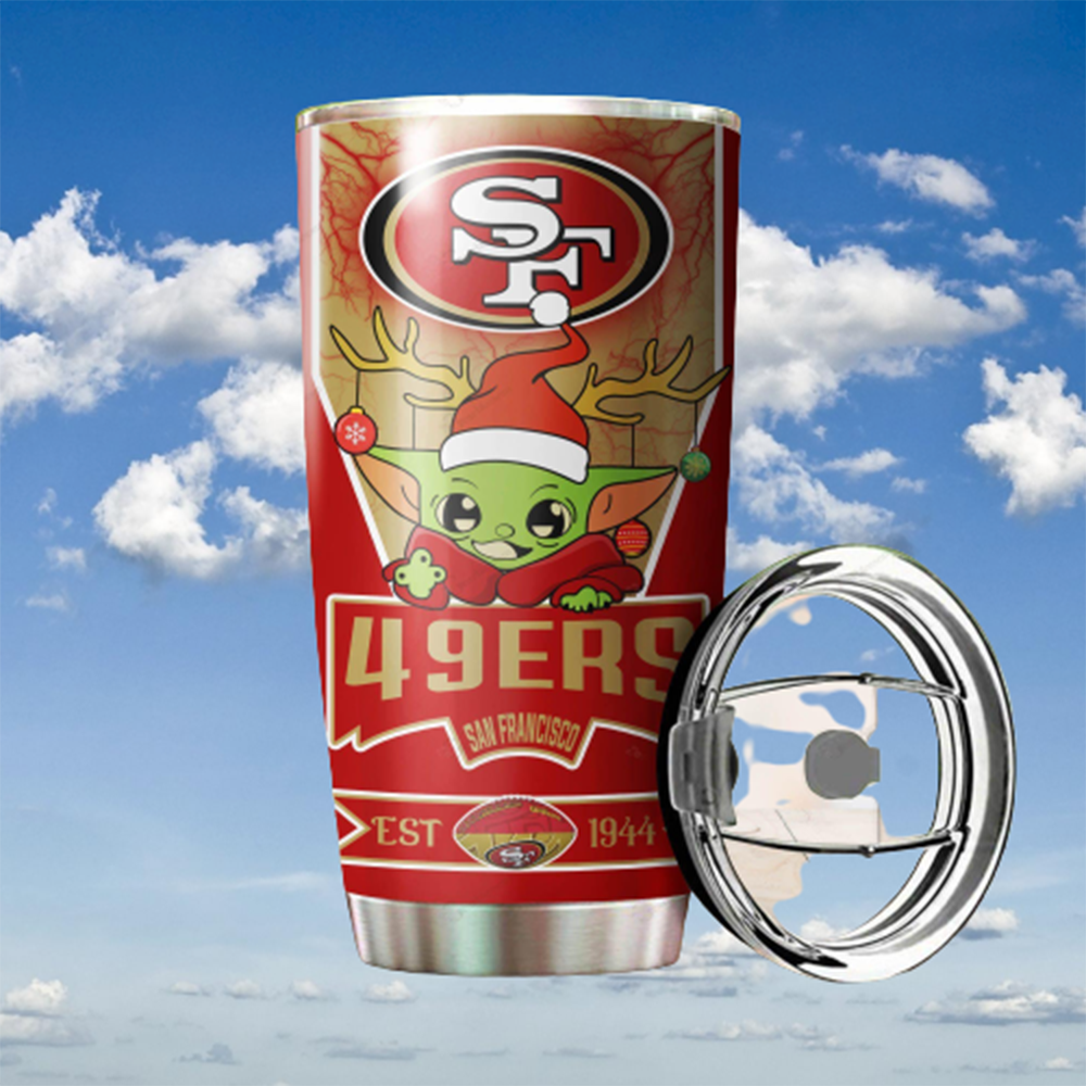 San Francisco 49ers NFL Christmas Baby Yoda 20oz Tumbler5