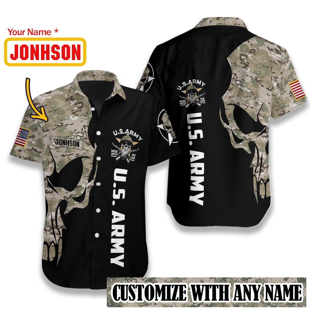 US Army Digital Camo Skull Custom Hawaiian ShirtC