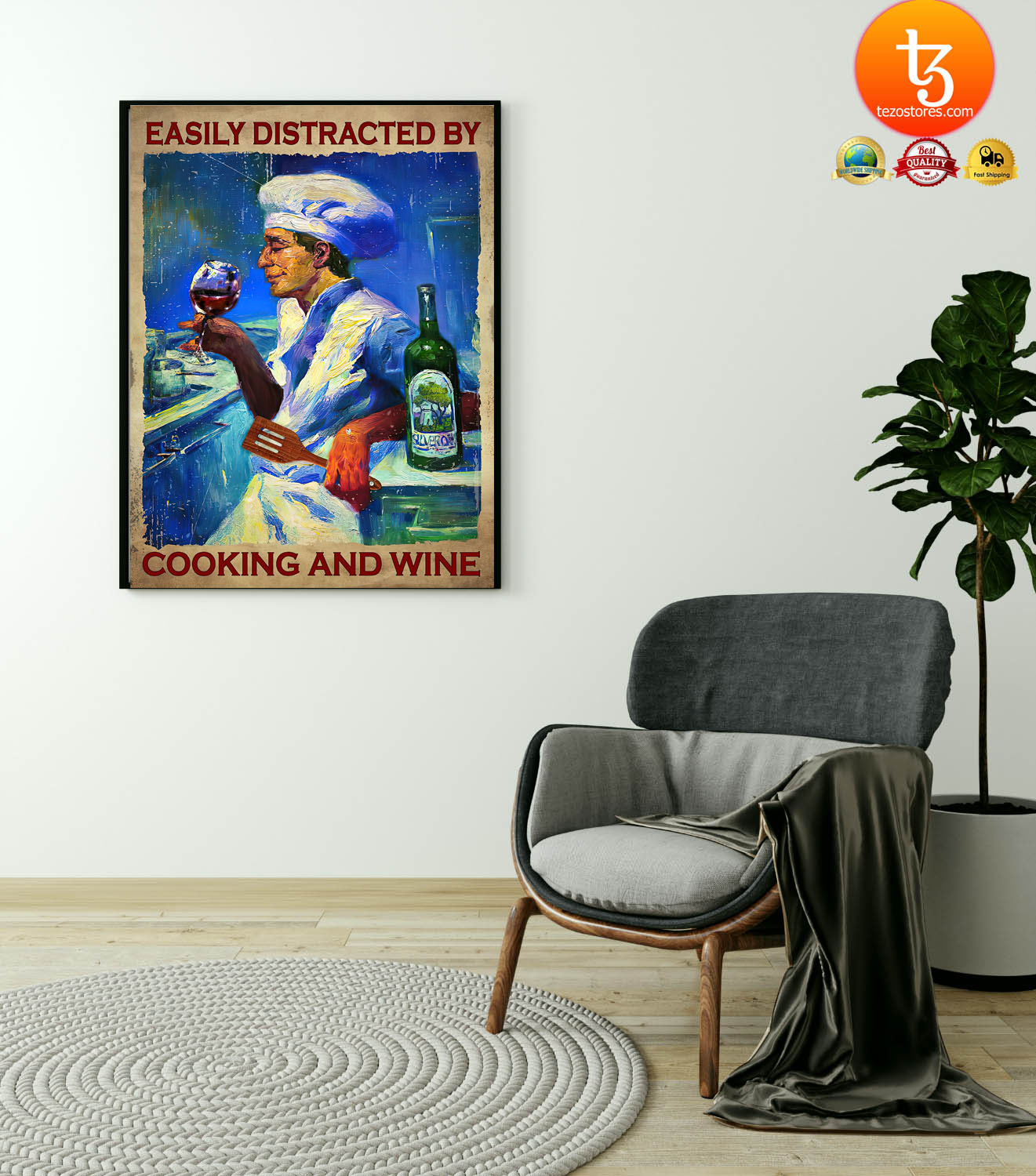 Easily distracted by cooking and wine poster1