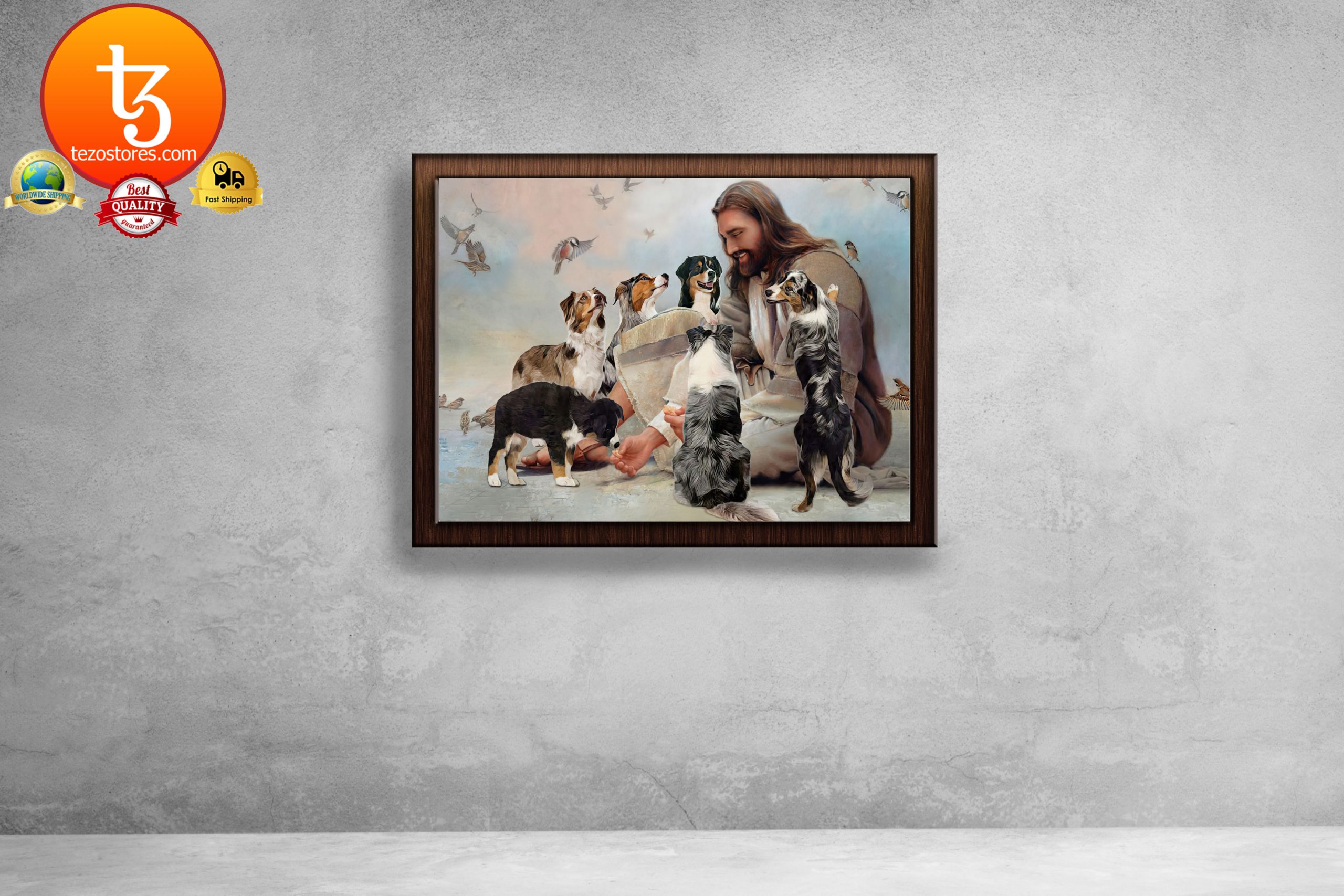 God surrounded by Australian Shepherd Aussie angels Poster1
