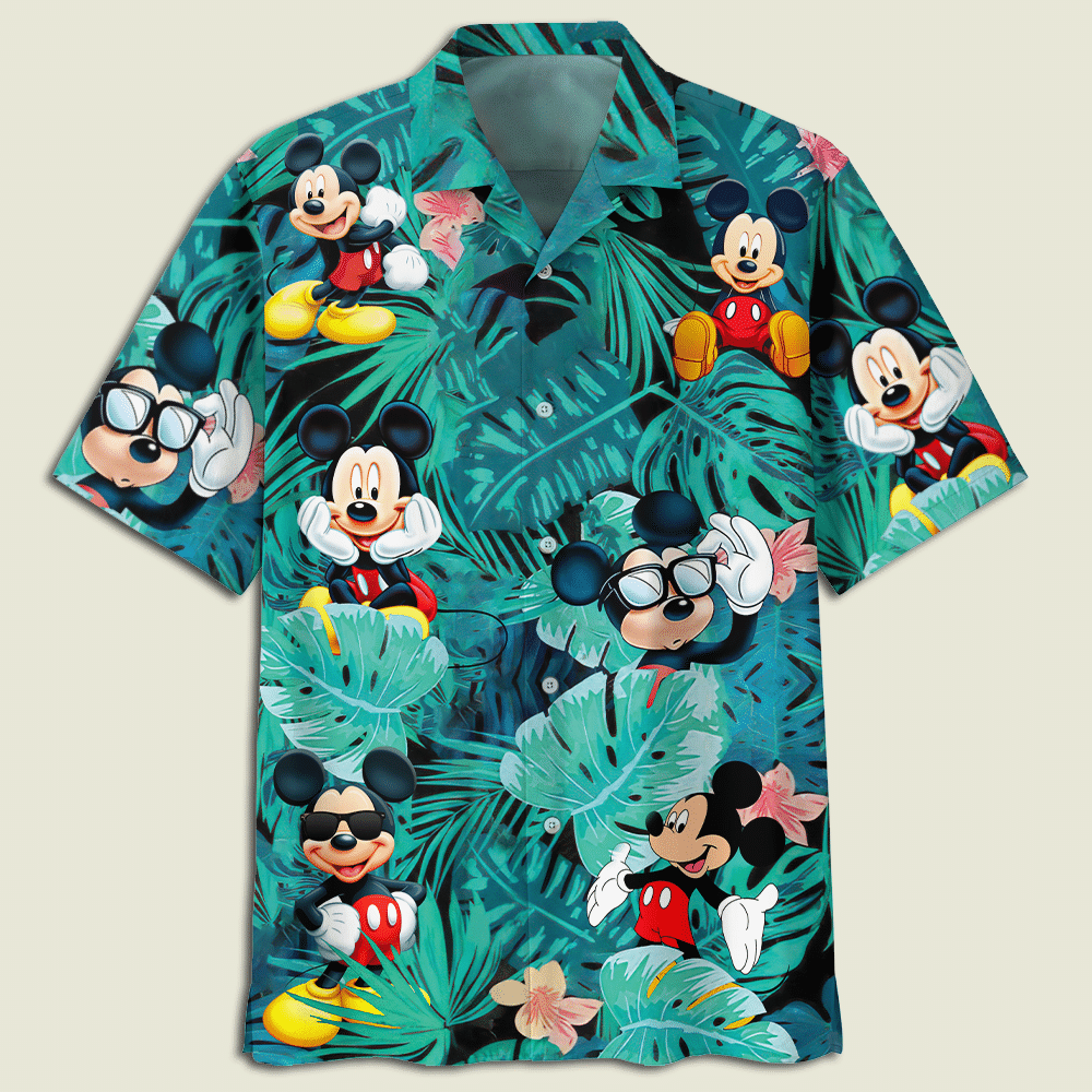 Mickey Mouse Flowers And Leaves Youth And Adult Hawaiian Shirt