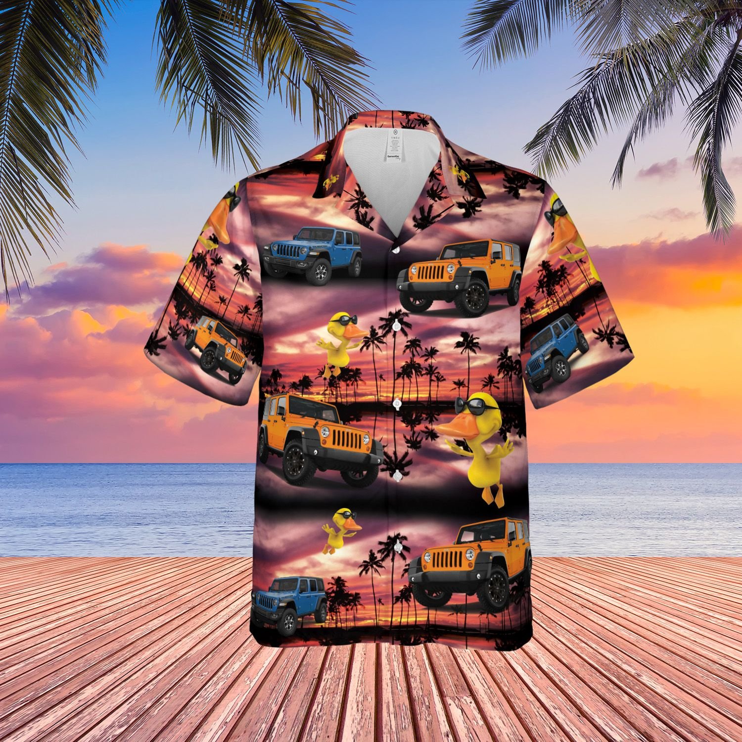 Sunset duck jeep Hawaiian shirt 2