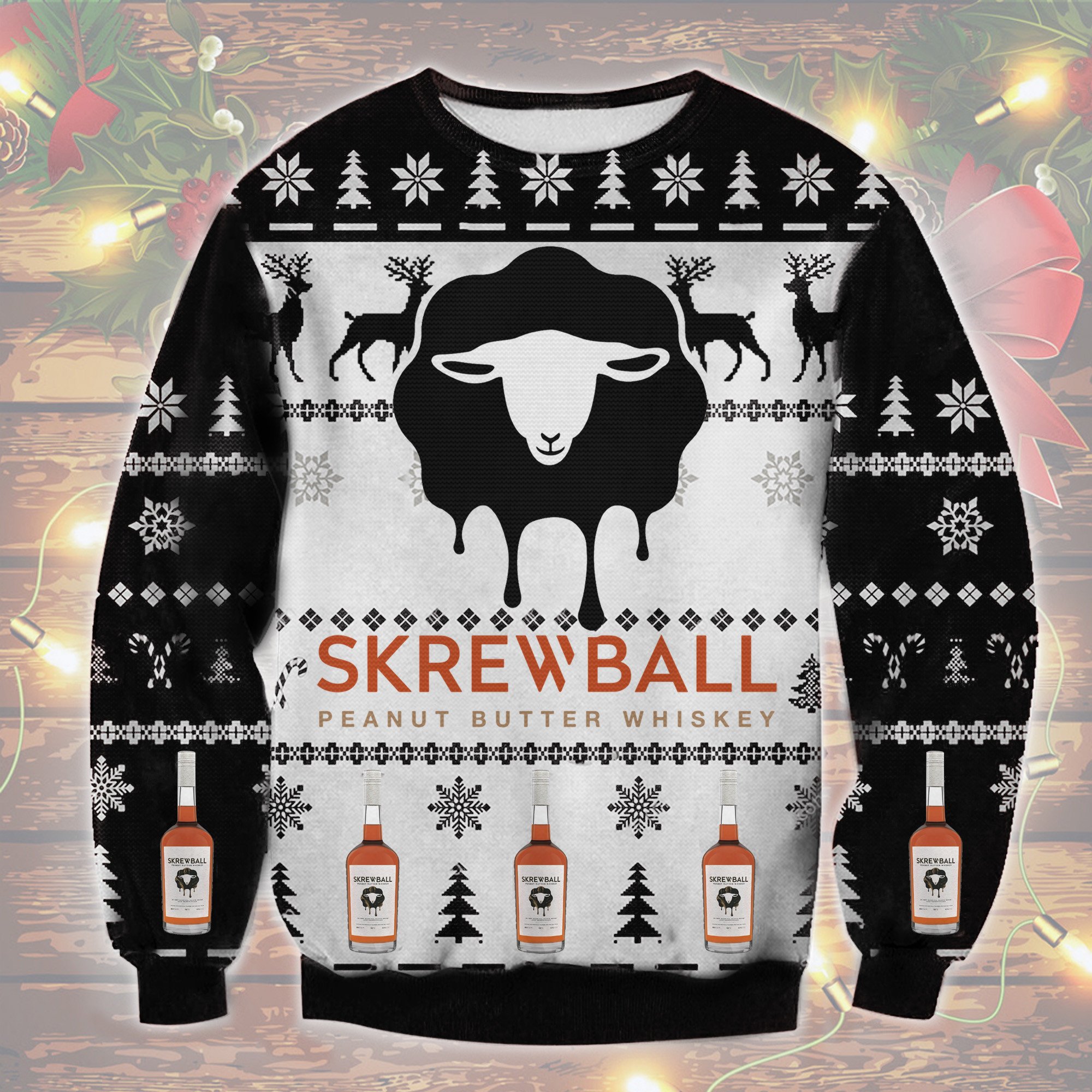 NEW Skrewball Whiskey Peanut Butter ugly Christmas sweater 1