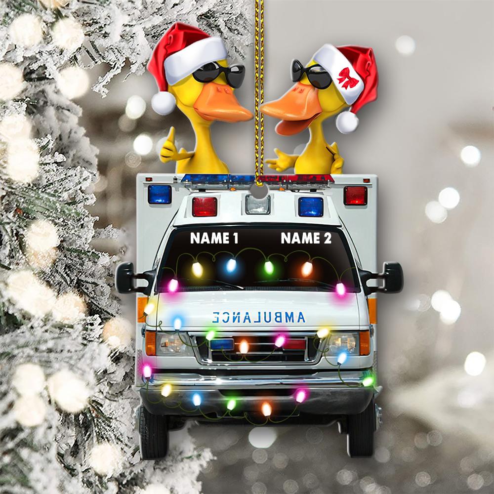 HOT Ambulance Car Ducks custom Personalized Christmas hanging ornament 3
