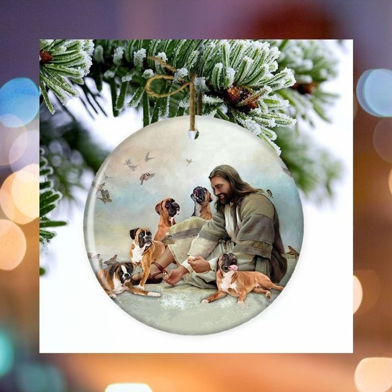 HOT Jesus Surrounded By Rottweilers Christmas ornament 1