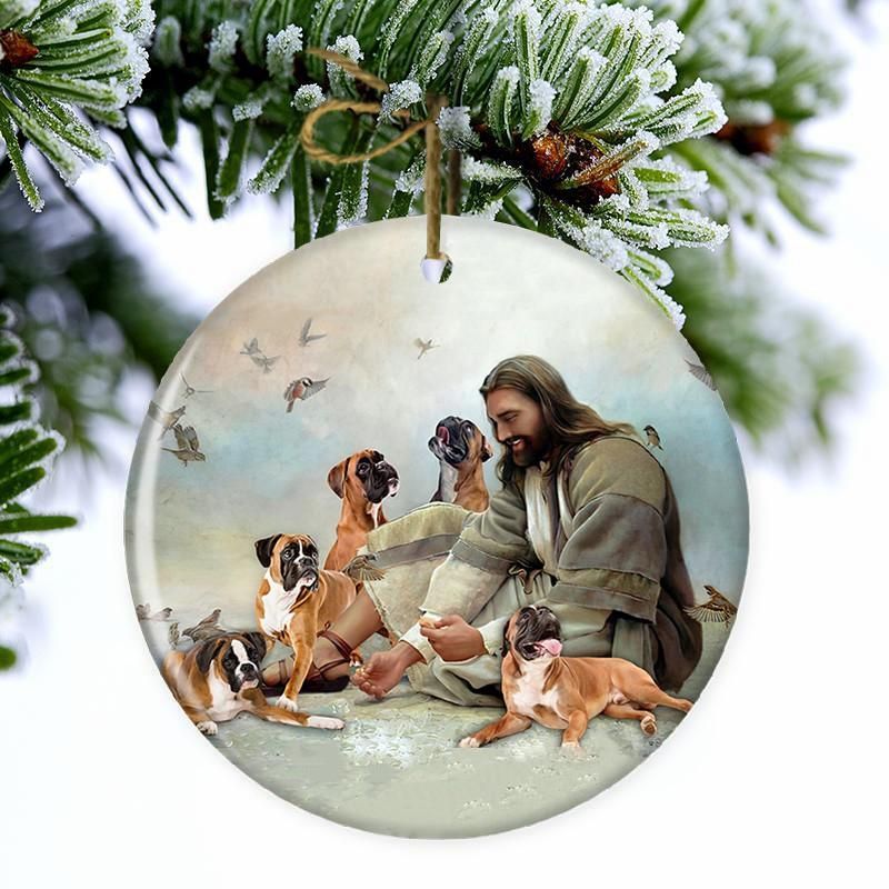BEST Jesus Surrounded By Boxers Christmas ornament 3