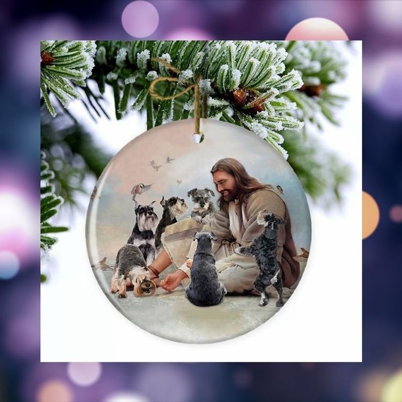 LIMITED Jesus Surrounded By Schnauzers Christmas ornament 2