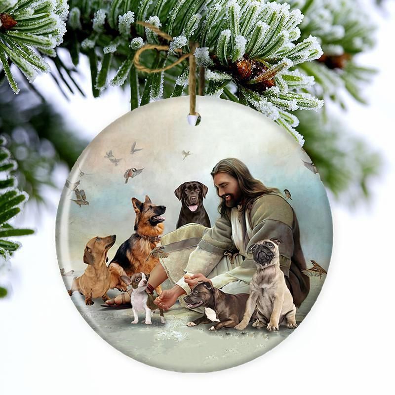 HOT Jesus Surrounded By Pigs Christmas ornament 3