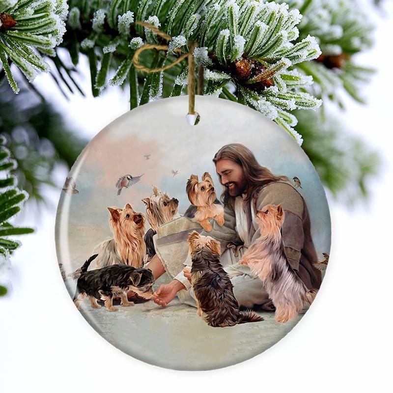 NEW Jesus Surrounded By Huskies Christmas ornament 3