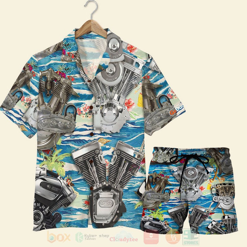 Biker_Seamless_Motorcycle_Engine_Pattern_Hawaiian_Shirt_Short_1